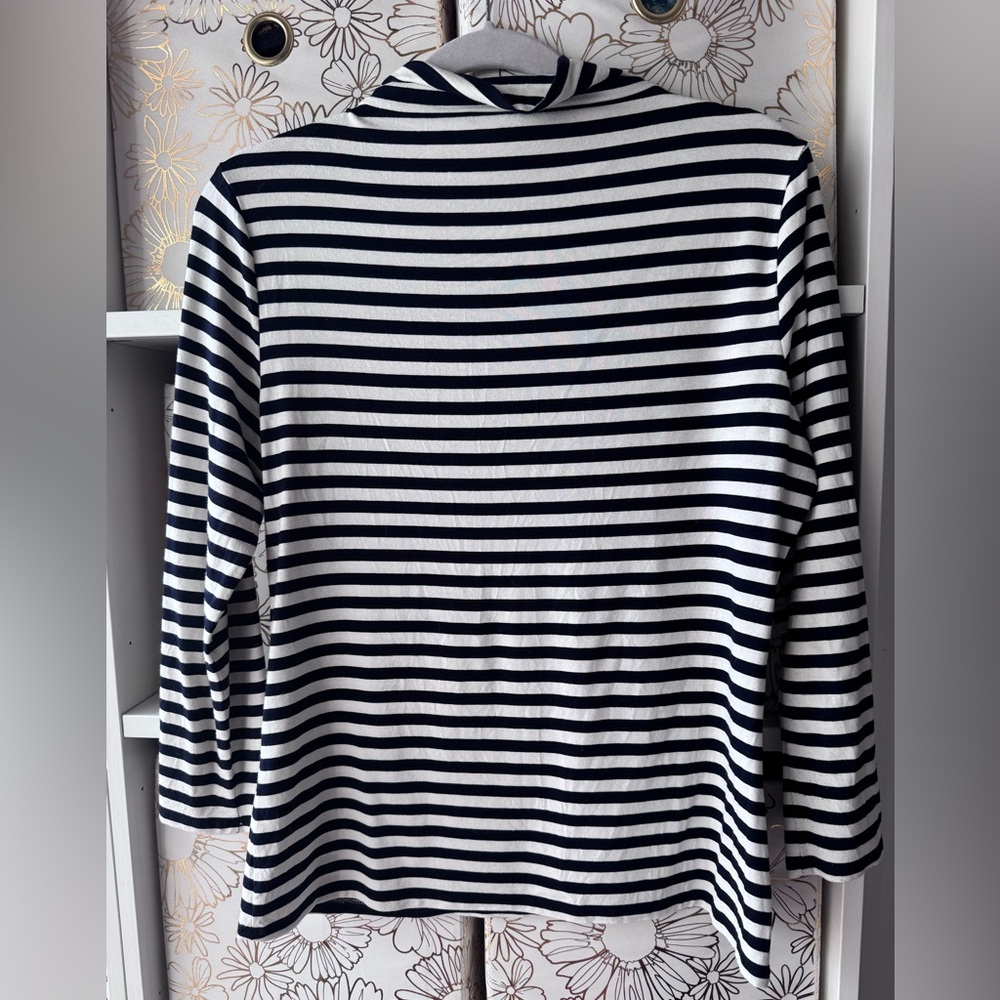 Vince Camuto Classic Black and White Striped Long Sleeve Top/Mock Turtleneck